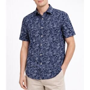 Banana Republic Blue & White Linen Floral Slim Fit Button Up Shirt Size L